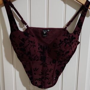 Windsor Maroon and Black Floral Bustier